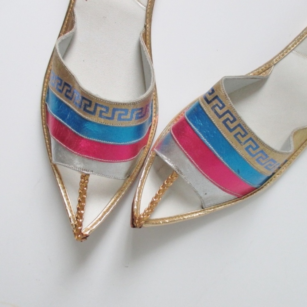 Vintage Greek Gold Pink Sandals Shoes Flats